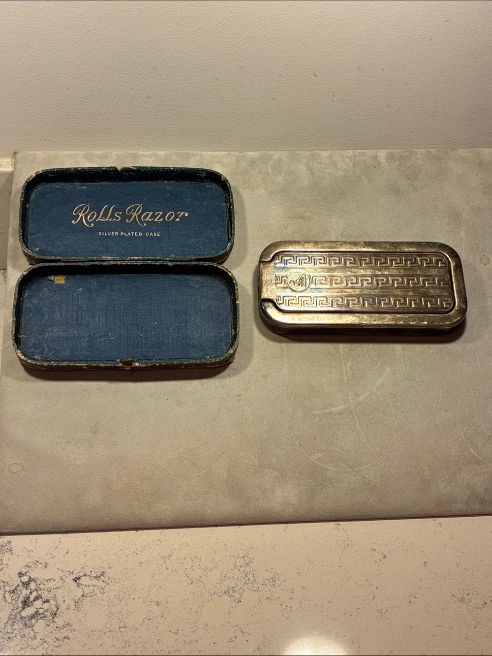 Silver Plated Geometric Complete Razor Set & Box Rolls Razor England Circa 1927